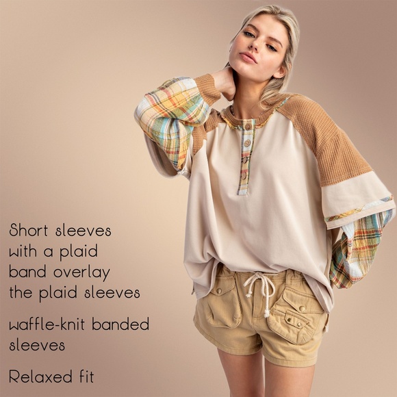 EASEL "Alabama Top - Talladega" Loose Fit Henley Layered Look Mineral Washed Top - Picture 12 of 14